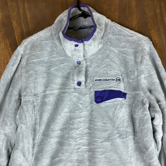 Free Country Womens Jacket Gray Purple Plush Fleece Pullover Snaps XL - Picture 2 of 13